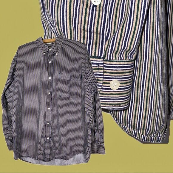 vintage 90s cherokee button up long sleeve shirt XL 100% cotton green‎ purple - Picture 1 of 9